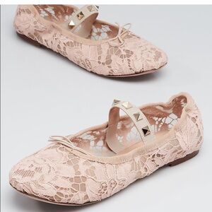 Valentino Garavani Rockstud Blush Pink Lace Flats with Studded Strap